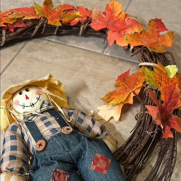 Autumn Leaf Wreath with Scarecrow Decor - Picture 4 of 11